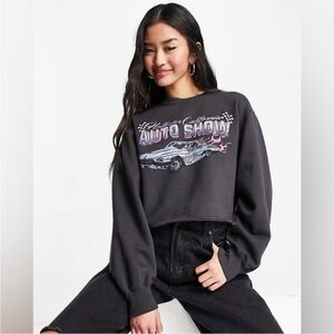 Hollister Graphic Car Show Gray‎ Cropped Sweatshirt, M